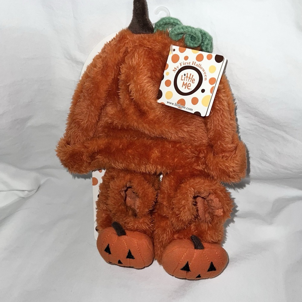Little Me Fall & Halloween Infant Pumpkin Fuzzy Knit Hat & Bootie Set 0-12 Month